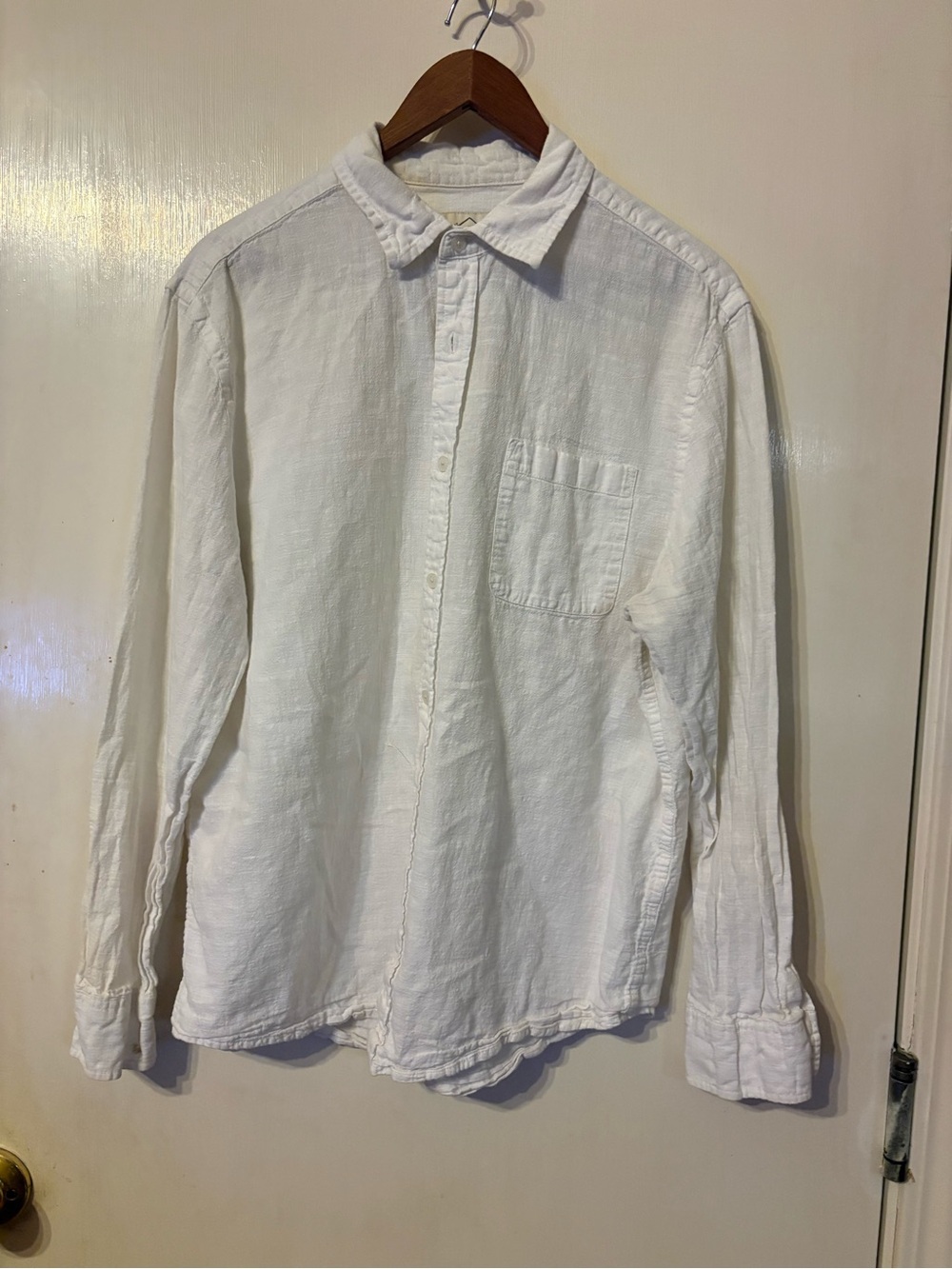 St. John's Bay White Casual Button-Down Cotton Linen Long Sleeve Shirt